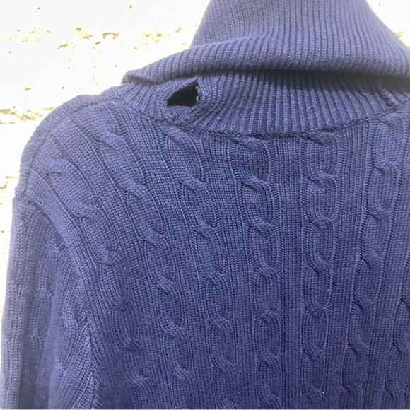 Ralph Lauren Sport Blue Cotton Cable Knit Cowl Neck Sweater - Picture 4 of 5